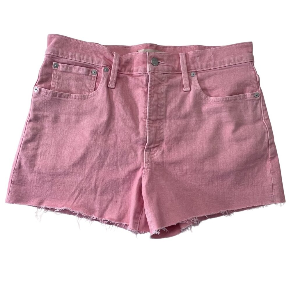 Madewell The Perfect Jean Short Pink Raw Hem Comfort Stretch Denim Hi Rise Sz 30